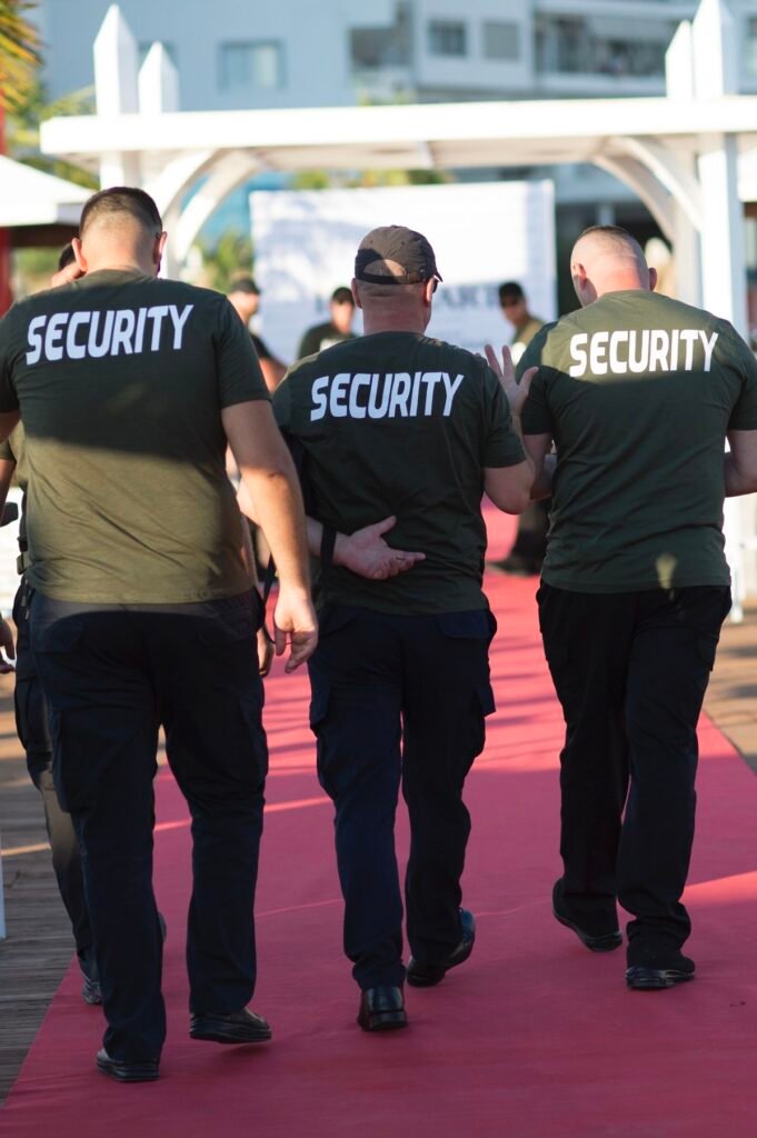 Licensed security guard on patrol at a Dubai office building