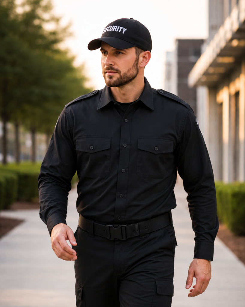 Vraaas Security officer conducting access control at UAE commercial building