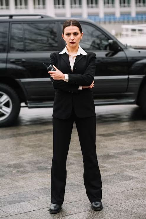 Professional female bodyguard escorting VIP client in Dubai