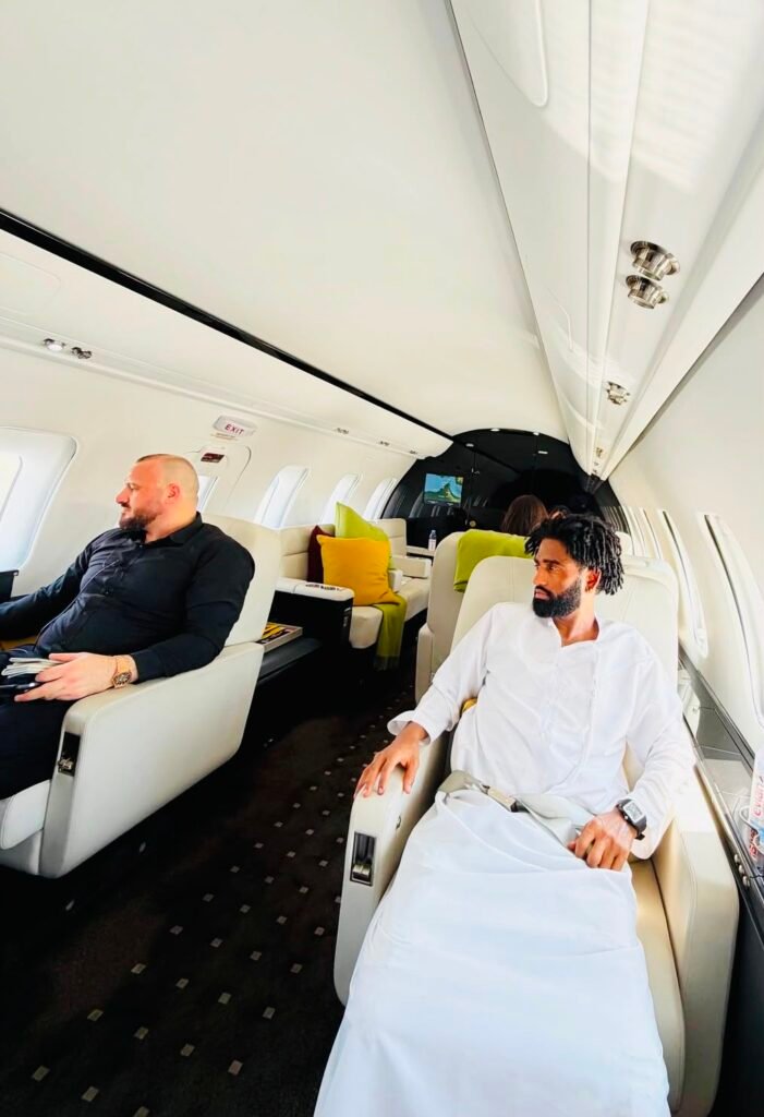 Vraaas Security close protection officer with VIP client at Dubai private terminal