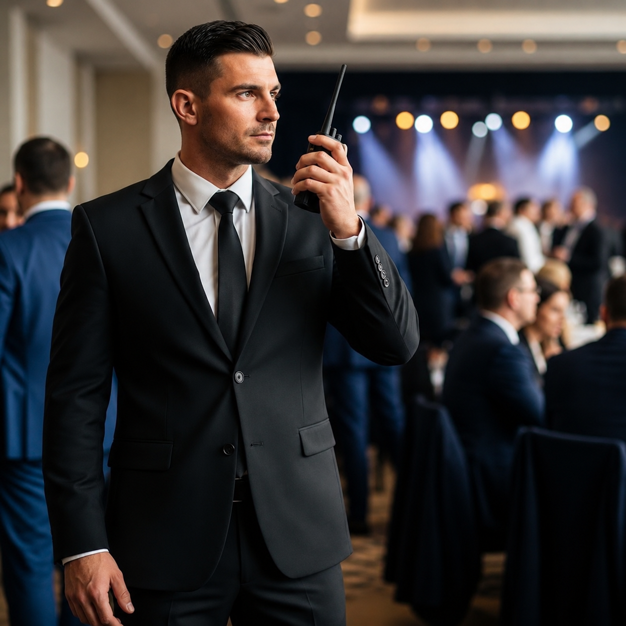 Professional wedding security guard checking guest invitations at Dubai venue entrance