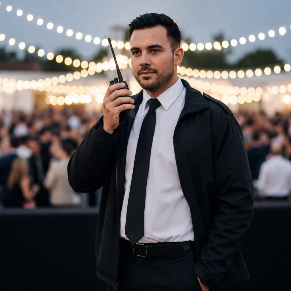 VIP close protection officer at luxury Dubai wedding reception